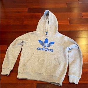 Kids Adidas gray hoodie with blue logo